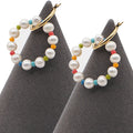 Hotselling crystal baroque pearl with rainbow seed beads stainless steel large ring earrings