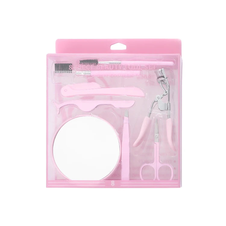 Hot Selling 8pcs/Set Portable Professional Stainless Steel Eyebrow Razor Brush Scissors Eyebrow Trimming Kit Eyelash Curling