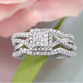 CAOSHI 3Pcs/set Bridal Jewelry Classic Princess Cubic Zirconia Stone Engagement Band Brass Silver Plated Ring Set Women