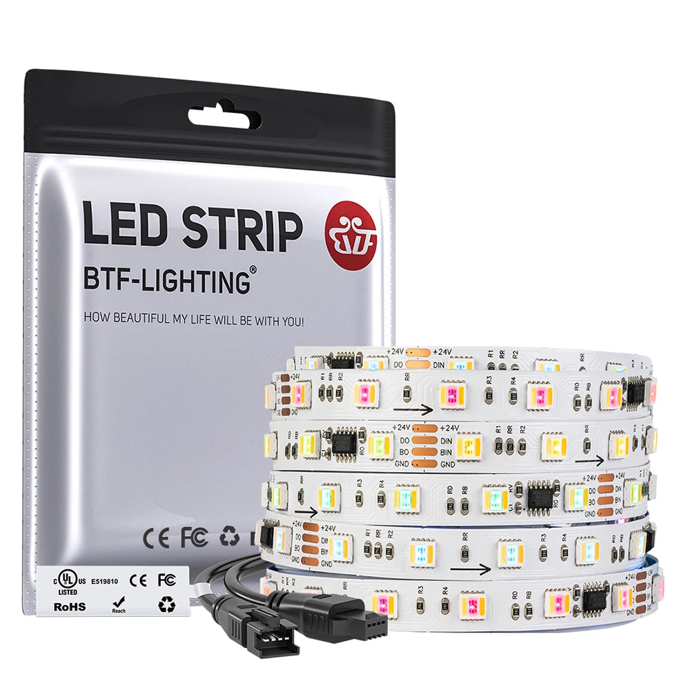 BTF LIGHTING New Products WS2805IC DC12V 24V RGBCW RGBWW 5In1 RGBCCT Pixel Addressable RGBW LED Strip