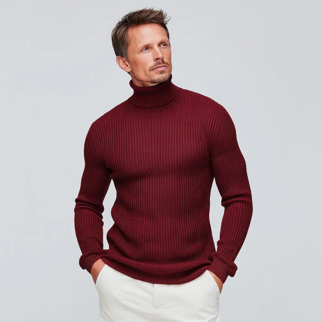 Men's Ribbed Knit Fitted Turtleneck Sweater Stretchable Stylish and Comfortable Pullover