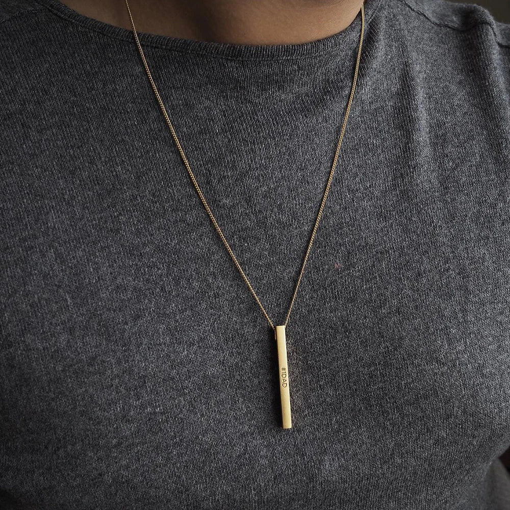 Personalized Engraved Name/logo/phrase Dainty 18K Gold Plated Vertical bar Necklace MegaBDM