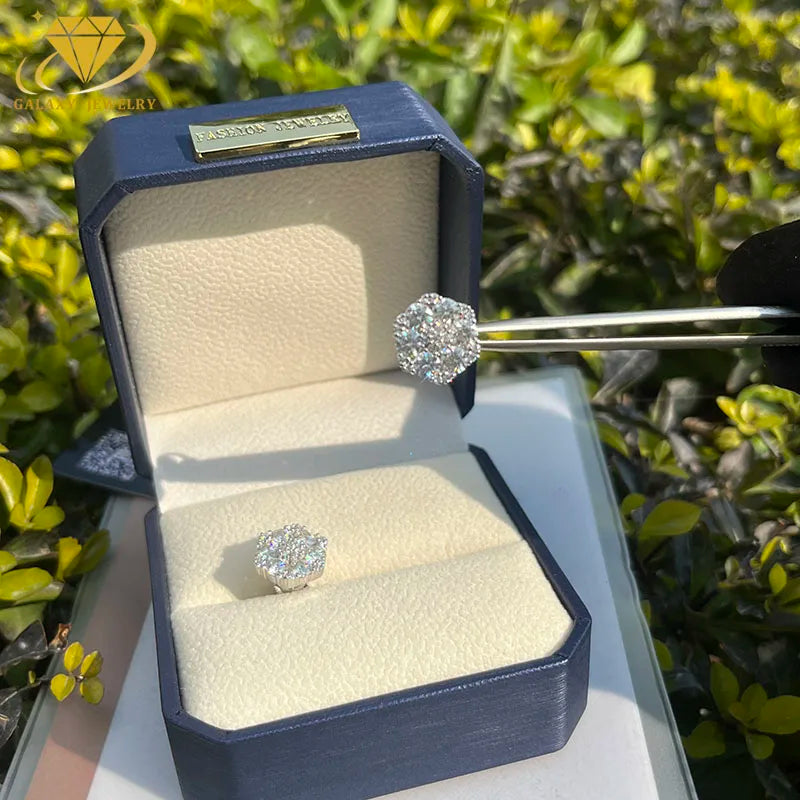 Luxury Jewelry Flower Stud Earrings D VVS Moissanite 925 Silver Pass the Diamond Tester Moissanite Earring  Women Men