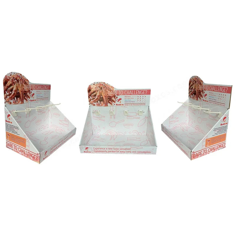 Foldable Cardboard Hook Counter Display Custom Retail Store Corrugated Counter Top Display With Hooks