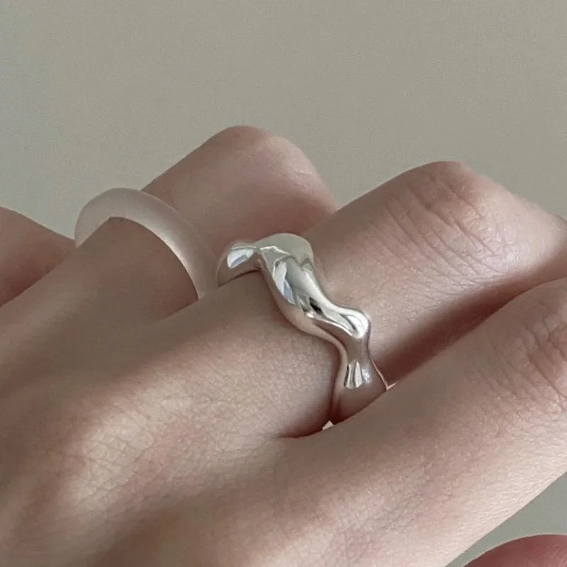 Women Silver Chunky Rings Geometric Irregular Wave Open Rings for 925 Sterling Silver Fine Jewelry