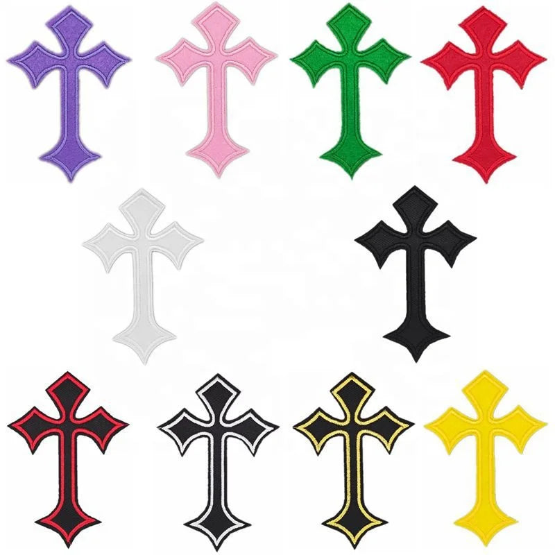 Cross Patches Iron On/Sew on Cross Embroidery Applique Patch DIY Decor Patches for Clothing Jeans Jackets Backpacks Hats Shirts