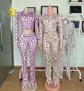 2025 Fashion Female Outfits Jogger Set pink Leopard Print Hoodie Set Two Piece Flared Pant Set