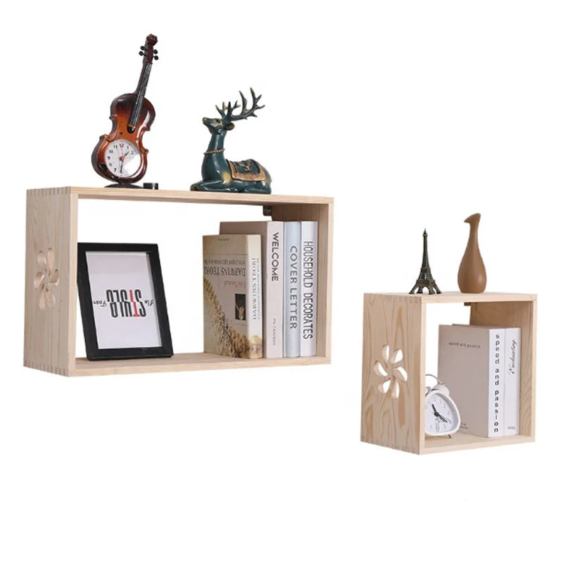 North Europe Style Wall Mount Wooden Storage Shelf Simple Wooden Floating Book Shelf
