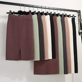 Bodycon Vintage Knit Long Skirt Womens Pencil Fall Winter Midi Skirts Black Streetwear High Waist Harajuku Clothes Wrap Skirt