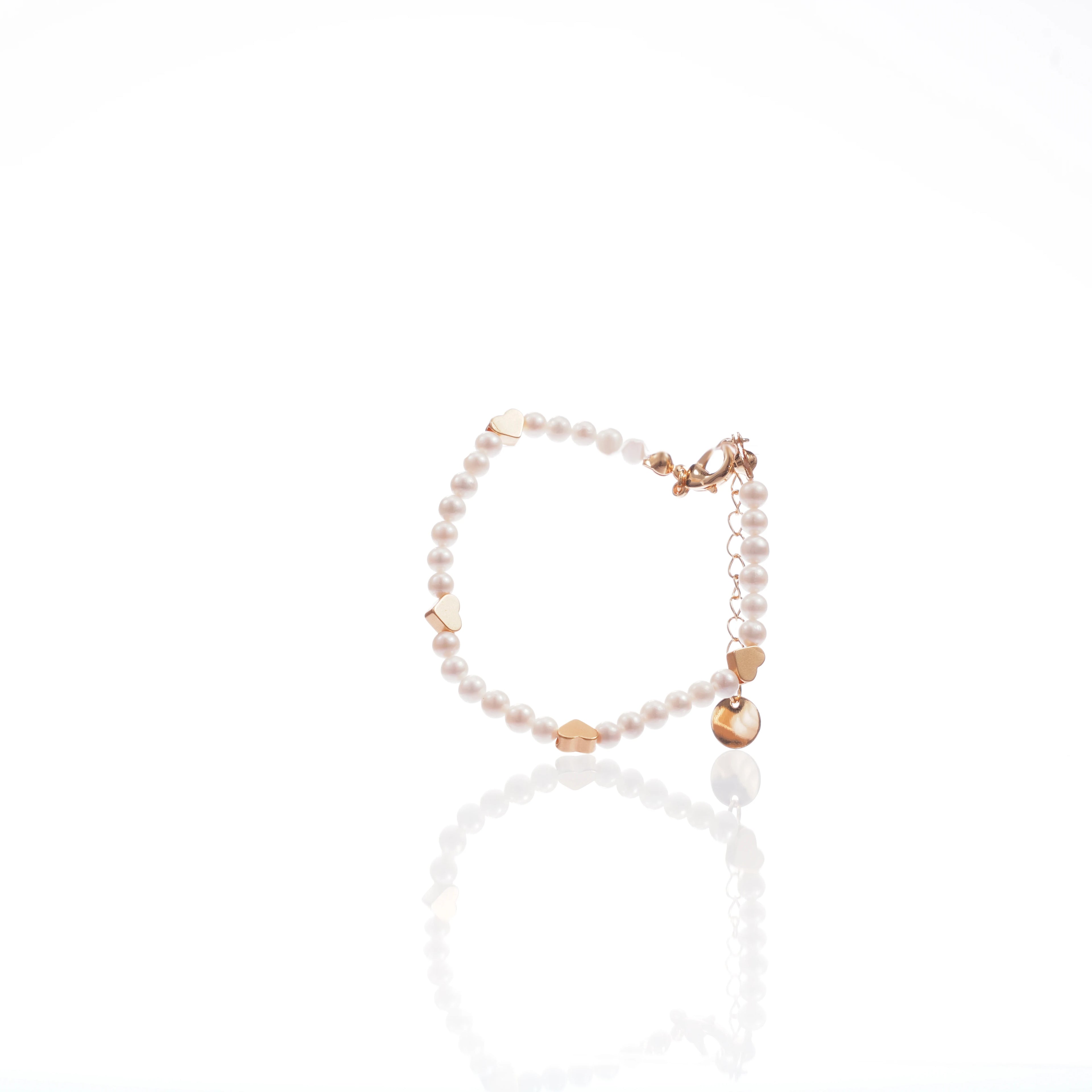 New Trendy Personalized Pearl Beaded Real Gold Plated Brass Heart Charm Women's Wedding Bracelet