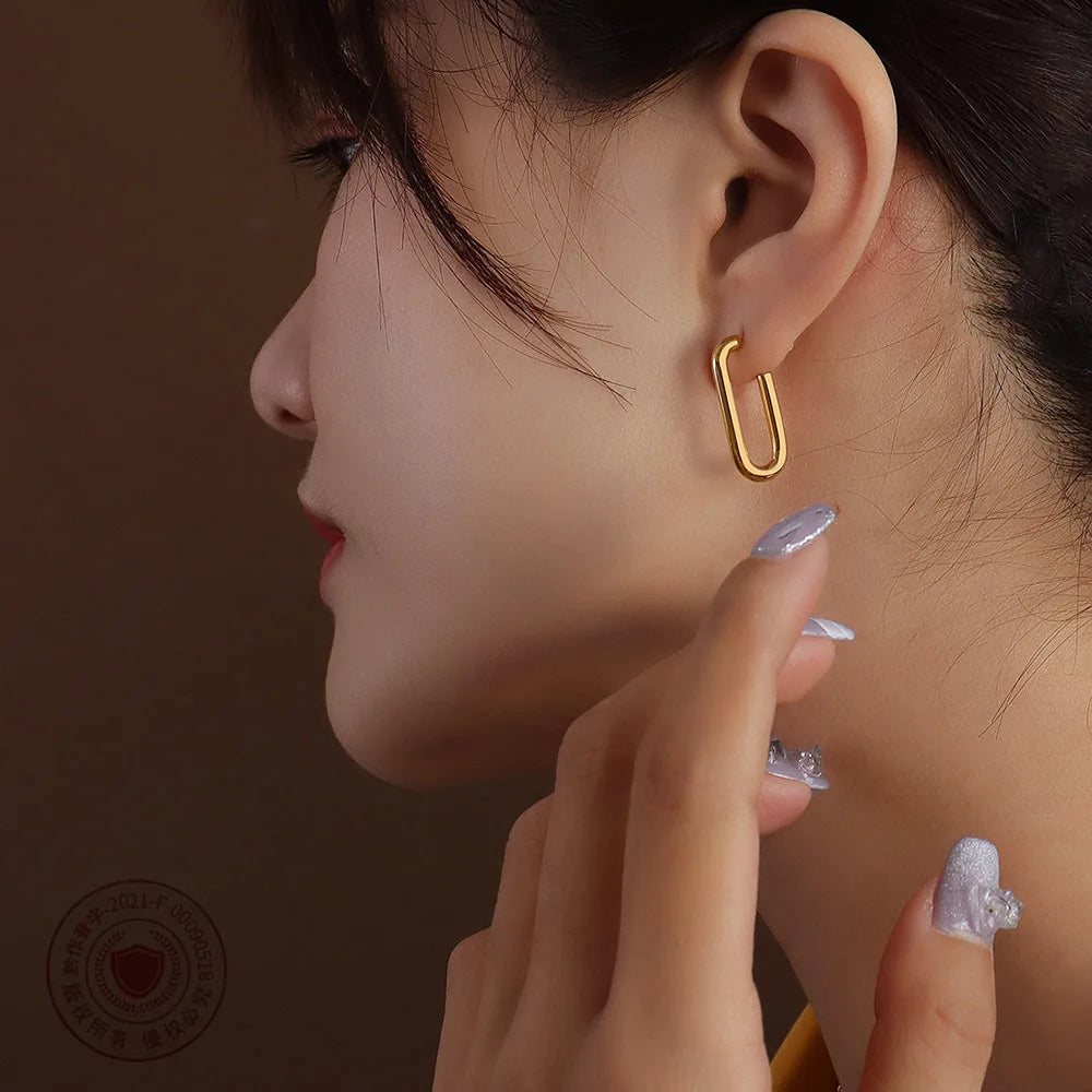 Minimalist Jewelry Fashion 18K Gold Plated Hoop Stud Earring Stainless Steel U Shaped Huggie Hoop Earrings