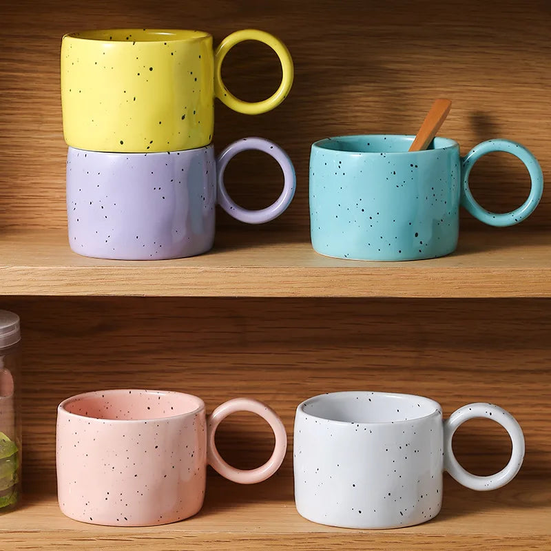 Solhui Ins Sesamed Ceramic Coffee Mugs and Cups with Ring Handle
