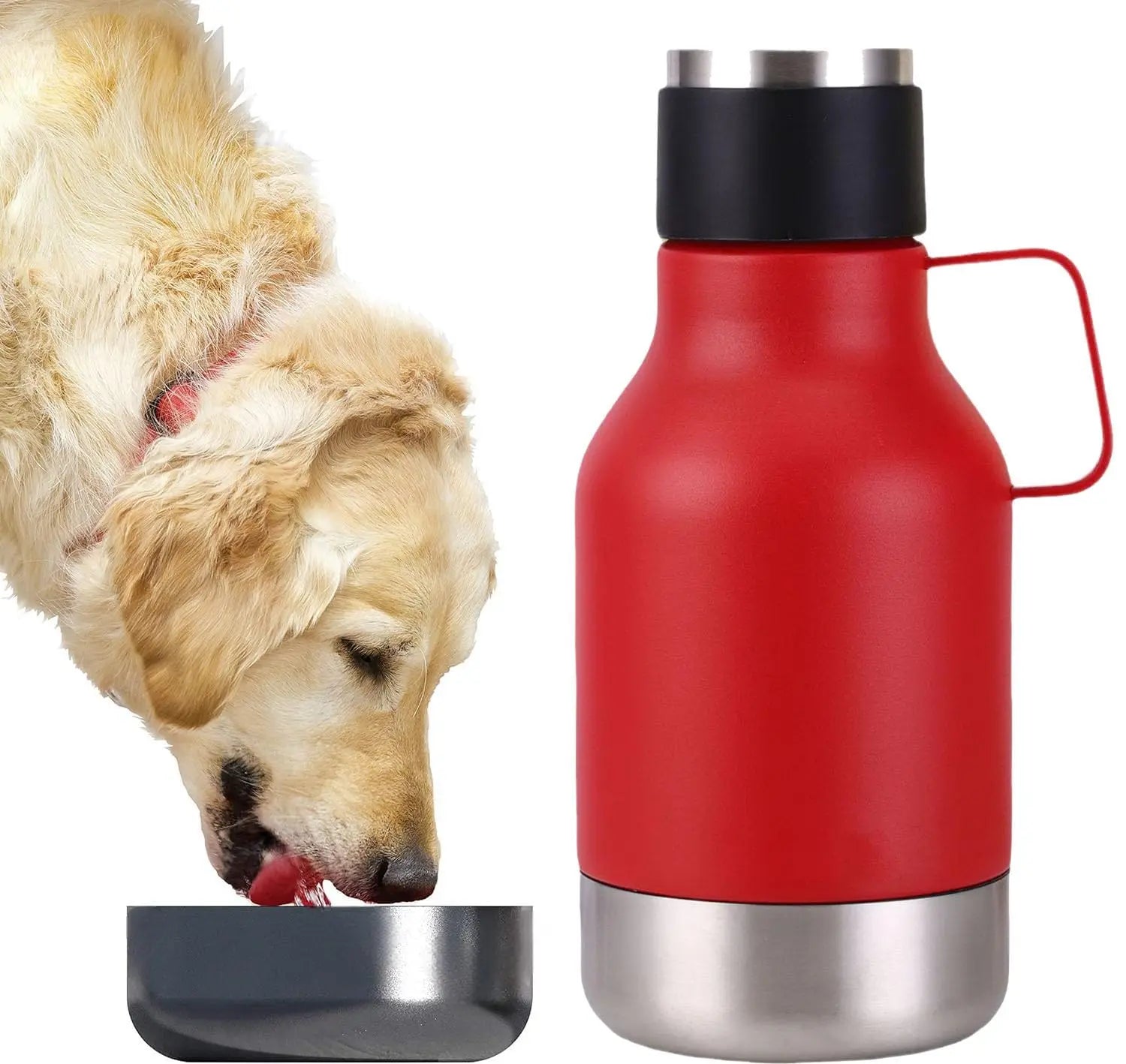 2 in 1 Double Wall Stainless Steel Vacuum Insulated Pet Water Bottle Portable Removable Dog Feeder Bowl