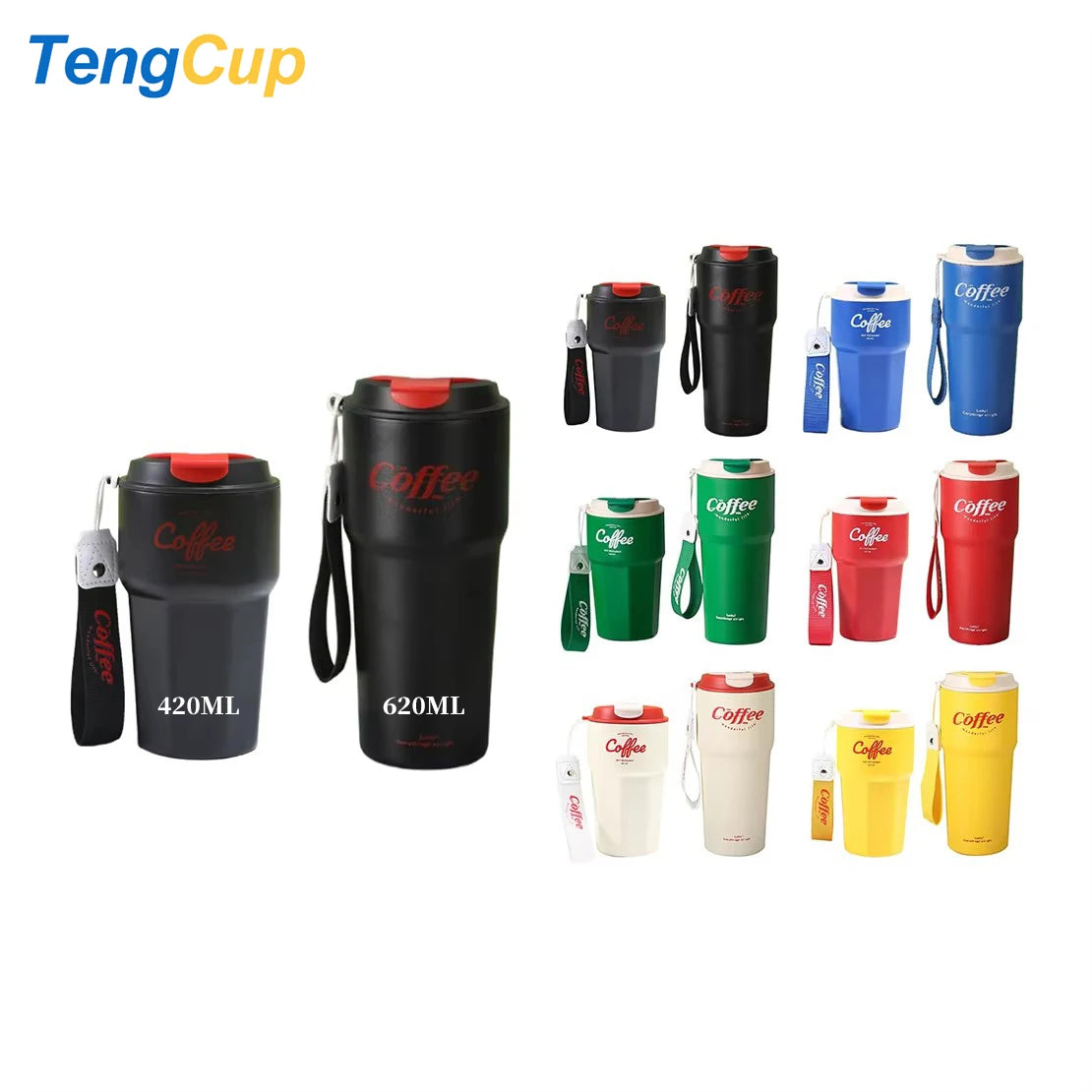 TY 420/620ml 304 Stainless Steel Silica Gel Vacuum Insulated Water Bottle Coffee Mug 12-24 Hours Thermal Insulation Portable