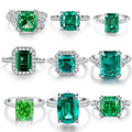 Emerald Ring 925 Sterling Silver High Carbon Diamond Radiant Cut 5A Zircon Fashion Ice Cut Women's Ring Wholesale