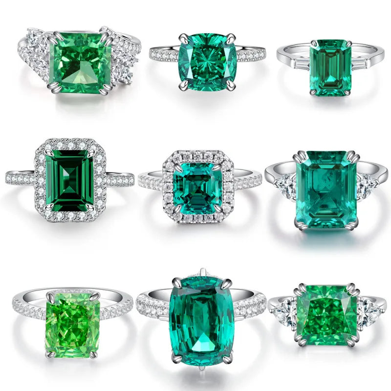 Emerald Ring 925 Sterling Silver High Carbon Diamond Radiant Cut 5A Zircon Fashion Ice Cut Women's Ring Wholesale
