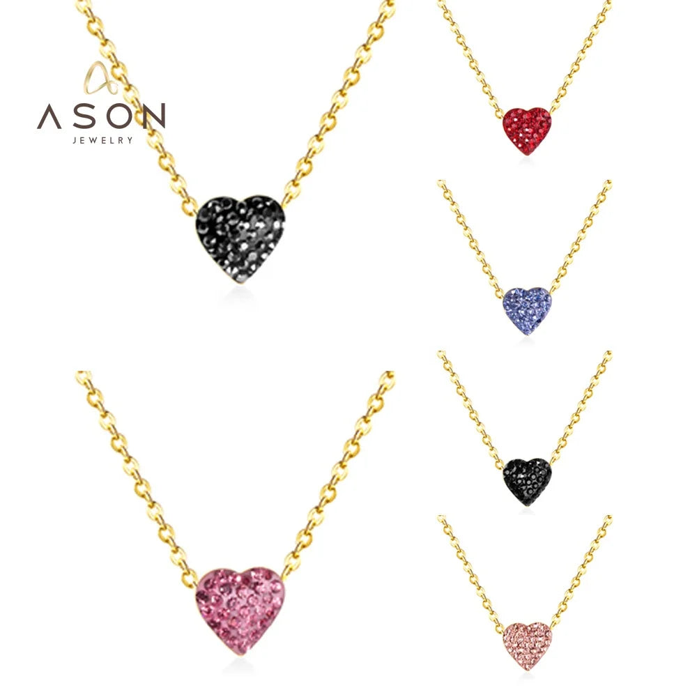 Ason Bulk 18k Gold Plated Chain Necklace Couple Stainless Steel Lovers Diamond Heart Pendant Fashion Jewelry Necklaces for Women