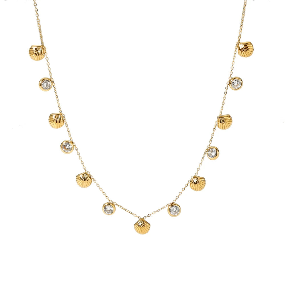 Rainbow Design Stainless Steel 18K Gold Plated Buddhism Link Chain Shell Charms Necklace