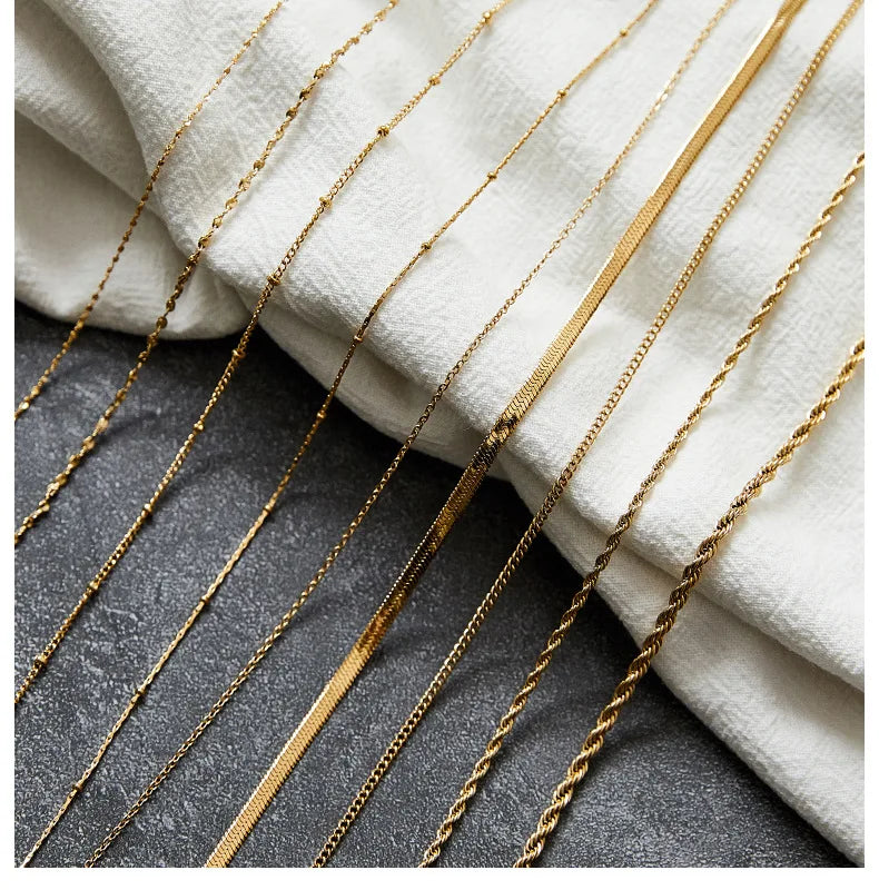 Unique Elegant Interwoven Design Thin Rope Chain Stainless Steel Gold or Silver Plain Chain Fashion Necklace Factory Wholesale