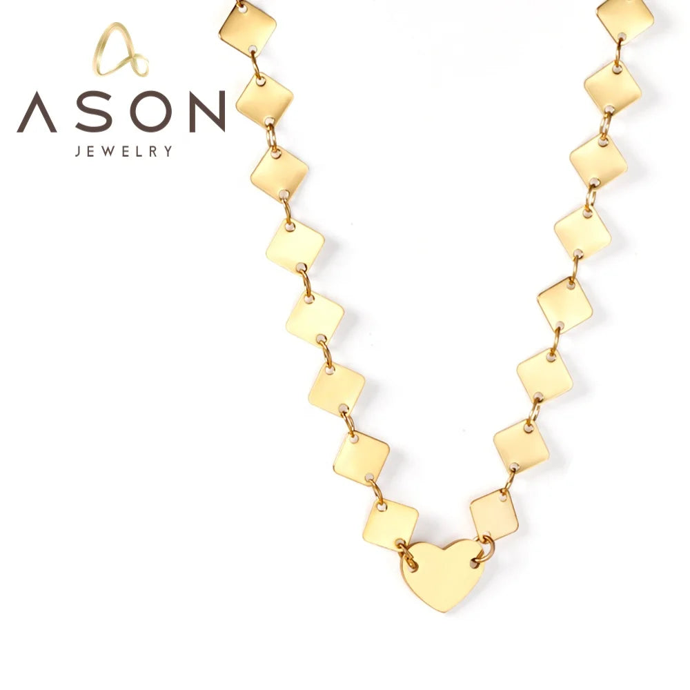 Ason Fashion Jewelry 18k Gold Plated 316l Stainless Steel Necklace Small Delicate Diamond Sequin Chain Necklace for Women