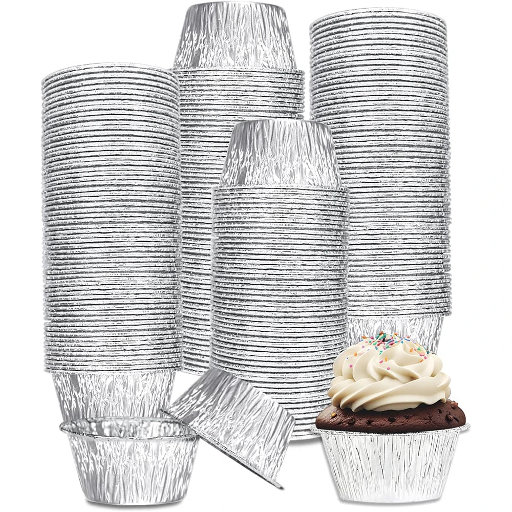 Disposable 4Oz Ramekins Aluminum Cupcake Muffin Liners Silver Foil Baking Pans Cups for Muffin Creme Brulee Egg Tart Pudding