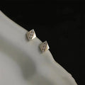 INS Simple 14K Gold Plated Pure 925 Sterling Silver Geometric Square CZ Zircon Stud Earrings for Women Girls Jewelry