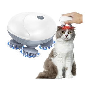 Upgraded Handheld Electric Massager Dogs Cats 4 Rotatable Massage Heads Three Modes Includes Grooming Brushes Silicone