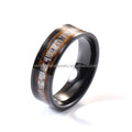 Unisex 8mm Deer Antler Wood Inlay Tungsten Men's Wedding Ring Trendy Whiskey Barrel for Engagement Anniversaries Hunting Party