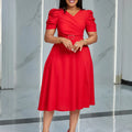 S-3XL Summer Fashion Style Dress Elegant V-neck Dress Pleated Hem Dress