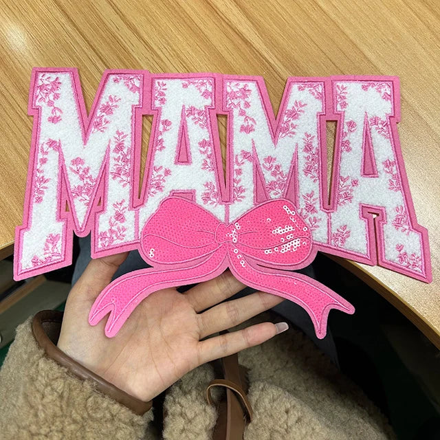 Ready to Ship Mama Chenille Patches Iron on Big Sequin Patches Letter Embroidery Patch
