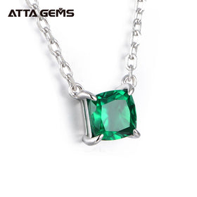 ATTA Princess Shape 5*5 Lab Grown Pendant 925 Silver Charm Emerald Necklace Jewelry Gift for Her