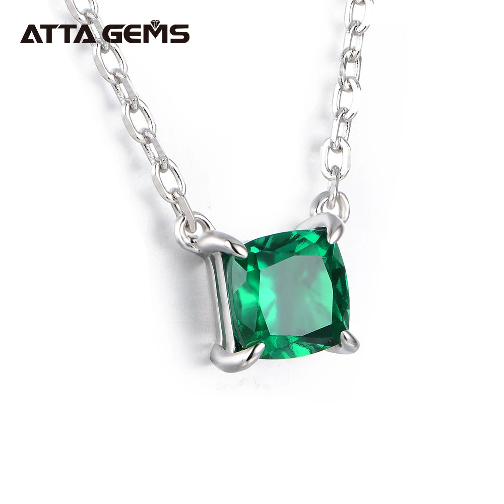 ATTA Princess Shape 5*5 Lab Grown Pendant 925 Silver Charm Emerald Necklace Jewelry Gift for Her