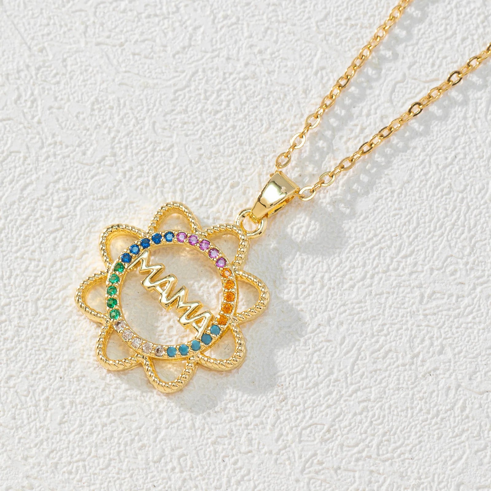 Custom Design Women's Gold-plated Brass Zircon Letters MOM Pendant Necklace Cross Chain-Mother's Day Gift Wedding Anniversary