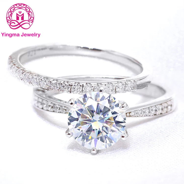 Fashion 0.5ct 1carat 2ct Sterling Silver Engagement Moissanite Diamond Band Ring Classic 6 Claw Moissanite Ring