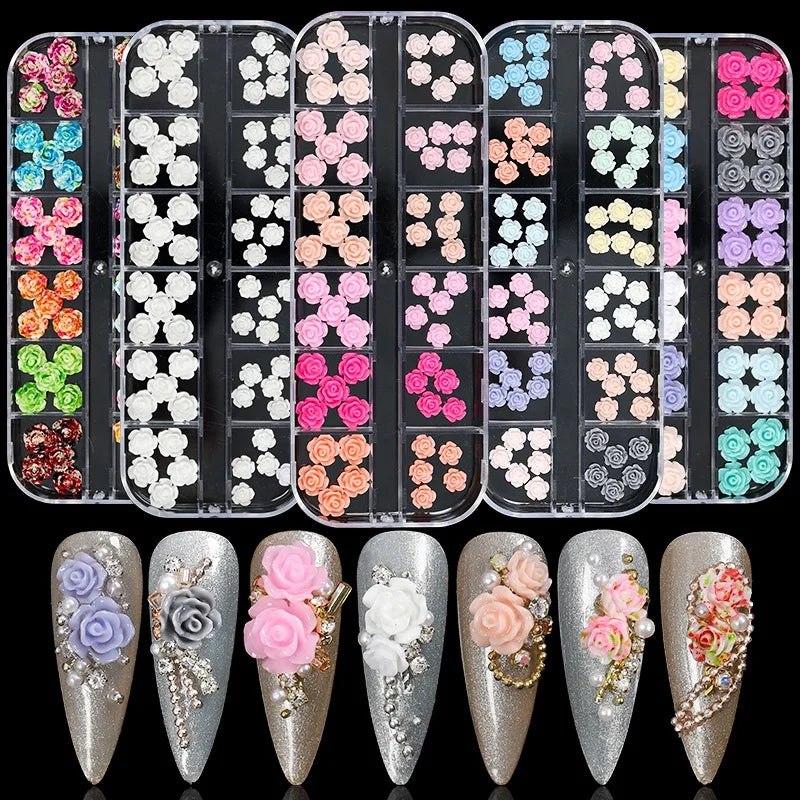 3D Rose Colorful Dyeing Petal Flowers Acrylic Nail Art Decorations Manicure DIY Camellia Resin Flowers for Nails