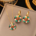 Wholesale Trendy 18k Gold Plated Enamel Stainless Steel Necklace Earrings Jewelry Set for Women