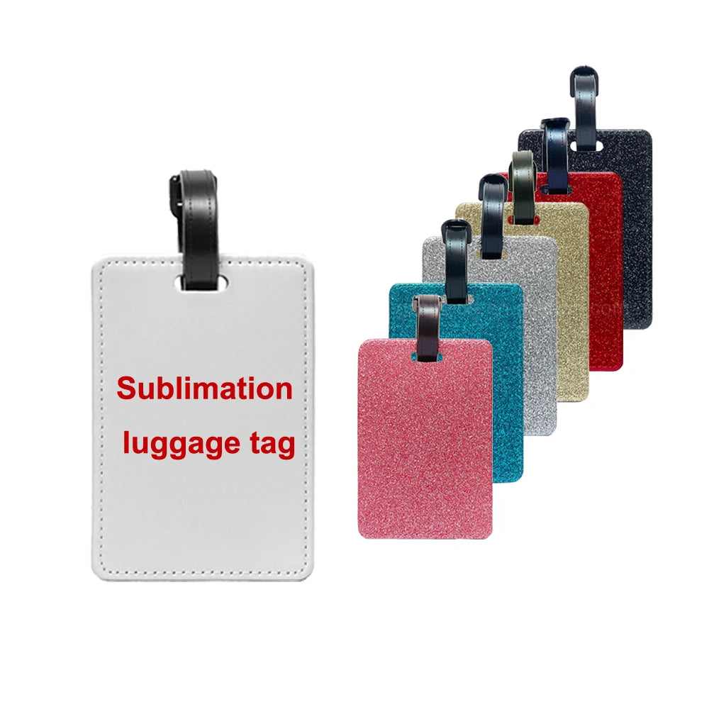 Colorful Glitter Rectangle Sublimation Pu Leather Luggage Tags Blank
