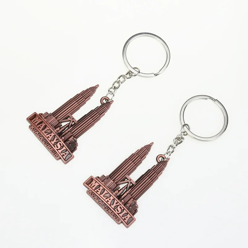 Custom 3D Zinc Alloy Keychains Vintage Style Electroplated Metal Crafts Creative Malaysian Kuala Lumpur Souvenir Keychains