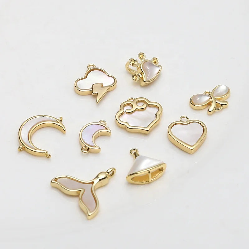 Brass Necklace Pendants with Natural Fritillaria Charm 14k 18k Gold Plated Cute Style for Gift