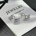 Anti Allergy Feather Stud Earrings 7-8mm Natural White Bread Freshwater Pearl BrassRhodium Plated AAAA Pearl Earrings