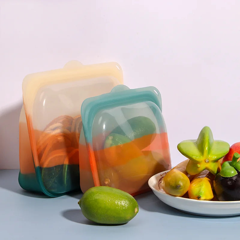 Eco Friendly Reusable Stand up Pouch Fridge Freezer Safe Keep Fresh Zip Lock Bag Silicone Food Storage Bags for Snack