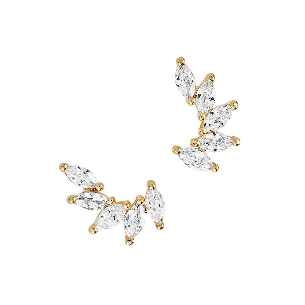 LOZRUNVE 925 Sterling Silver Luxury Gold Cluster Shinning Cubic Zirconia Stud Earring