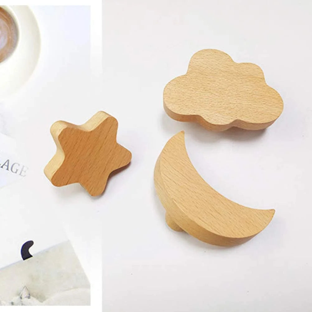 Kids Room Nursery Wall Decors Hat Bag Star Moon Cloud Wooden Wall Coat Hook Hanger Kids Self Adhesive Hooks