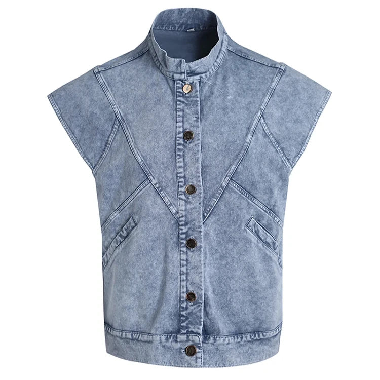Vintage Fashion Casual Sleeveless Top Women Denim Vest