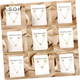 Ason Wholesale Jewelry Fashion Stainless Steel Small Pendant Necklaces Zircon Stud Earrings Two-piece Set Jewelry Set for Women