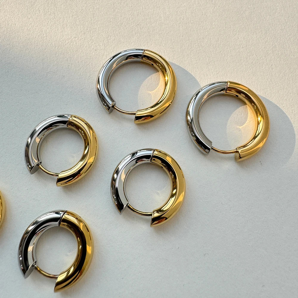 Two Colored Chunky Hoops Earring Stainless Steel 18k PVD Gold Plated Two Tone Earrings Non Tarnish Waterproof Jewelry YF3166