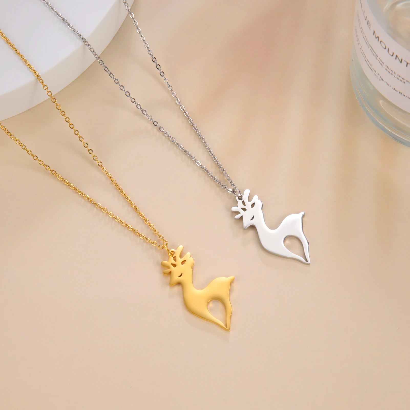 Myshape  Elegant Forest Elf Deer Necklace Choker Moose Elk Stainless Steel Necklaces for Women Girls Casual Animal Jewelry Gift