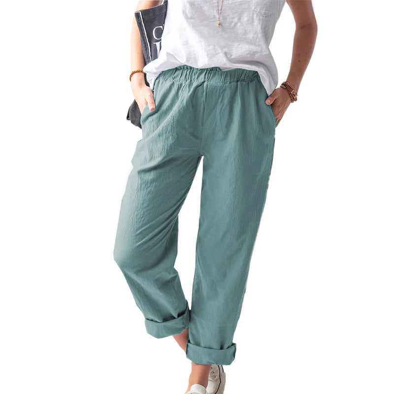10%OFF S-3XL Summer New Solid Color Casual Elastic High Waist Straight Trousers Women