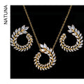 Natuna Vintage Gold Jewelry Set for Women Brass Small Hoop Earrings with Zirconia Necklace for Wedding and Party