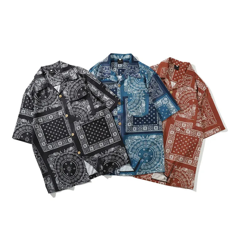 Summer Shirt for Men Streetwear Harajuku Shirt Paisley Hip Hop Casual Short Sleeve Shirt Beach Loose Male Clothing